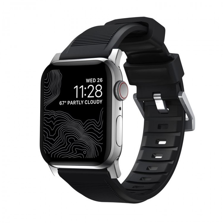 NOMAD Sport Rugged Strap Waterproof silicone για Apple Watch 1,2,3,4,5,6,SE - 38mm - 40mm - ΜΑΥΡΟ ΑΣΗΜΙ - NM1A31SN00 
